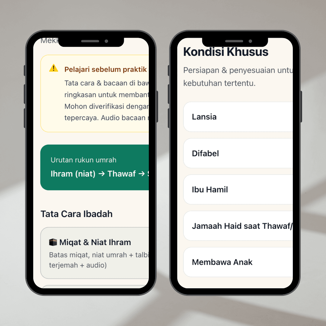 Tampilan web Panduan Umroh Mandiri di ponsel